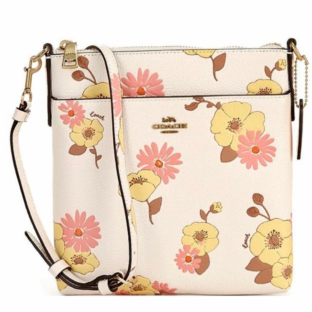 NWT COACH Kitt Floral Print Leather Messenger Chalk Color Crossbody Bag